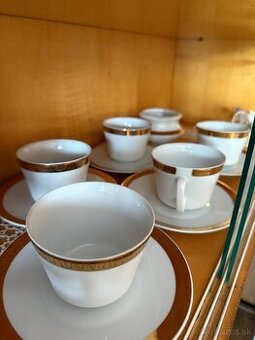 Retro porcelánová kávová súprava so zlatým lemom – komplet