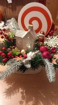 Dekoracia na stol,,s led osvetlenym domčekom a anjelikov, - 1