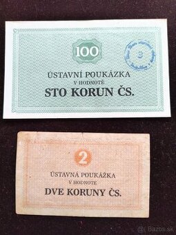 ÚSTAVNÉ -VÄZENSKÉ POUKÁŽKY : 100-Korún + 2-Korun