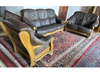 Dubová rustikální kožená sedačka, 3788