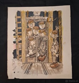 Starý obraz, Jozef Lada, rozmer 31 x 35 cm, originál v pôvod