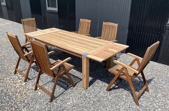 TEAK - Velky rozsirovaci stol a 6 poloh. teakovych stoliciek