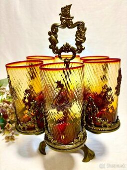 Poháre v držiaku, PUSHKIN GLASS, kadmiove sklo