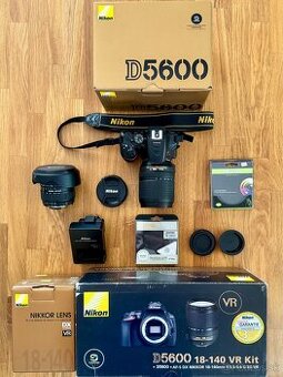 Nikon D5600 a Nikkor 18-140 s príslušenstvom