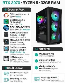 Herný výkonný PC s RTX 3070+R5+32GB RAM+NVMe+Win11 PRO