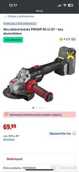 Aku uhlová brúska PWSAP 20-Li G7