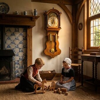 Starožitné Zánské 2-závažové hodiny s fází měsíce