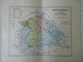 Mapa Mošonská župa r.1896 (Jarovce, Rusovce, Čunovo),