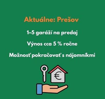 Predám investičné garáže s nájomníkmi, Prešov