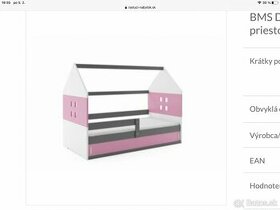 Detská posteľ -domček pre dievčatko, ružovo-biela - 1