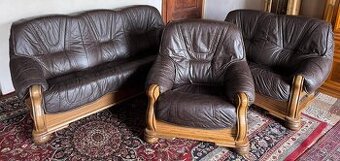Dubová rustikální kožená sedací soupr. 3+2+1, 4337