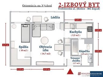 2-izb. byt, Trebišovská ul., 42 m2, s lodžiou, na VP, po rek