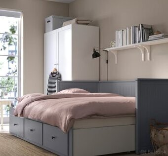Rozkladacia posteľ s tromi zásuvkami - IKEA HEMNES SIVÁ