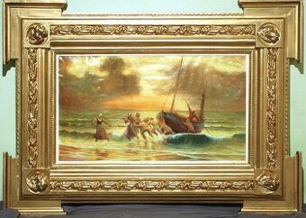 OBRAZ - Olejomaľba - Rybári pri západe slnka