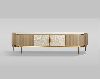 NOVA TV skrinka Glamour Gold s drážkami a mramorovou doskou