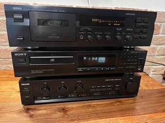 Hi-fi komponenty funkčné Zosilňovač+ kazetový Deck+CD
