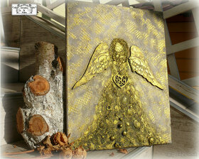 3D maľby-zlaty/strieborny Anjel - 1