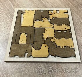 Krásne drevené puzzle so zvieratkami, ktoré do seba pasujú - 1