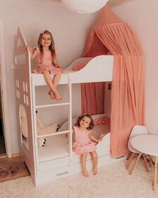 Poschodová posteľ domček-so šuflíkmi aj matracmi 180 cm