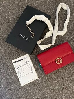 Gucci Interlocking GG Crossbody Chain Wallet Red
