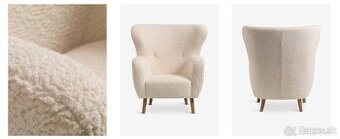 Kreslo VILDSUND krémový plyš + Taburetka viď foto (JYSK)