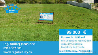 Lukratívny POZEMOK  č. 2 na RD, 1496 m2, Partizánske