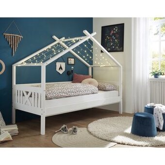 Detská domčeková dvoj-posteľ + rošty + matrace