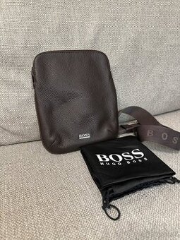 Panska taška Hugo Boss kožená hnedá farba