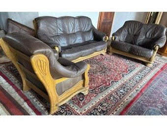 Dubová rustikální kožená sedačka, 3788