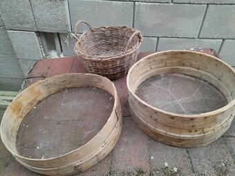 predám starožitné sitá na strukoviny,prútený košík