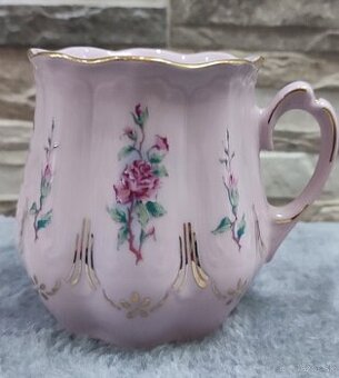 Růžový porcelán,2 hrníčky bucláčky, Chodov