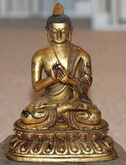 Starožitný čínsky tibetský obrovský pozlátený bronzový Budha