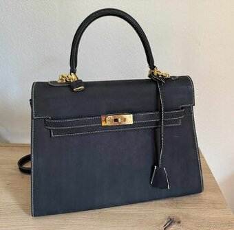 Čierna kožená kabelka v štýle Hermès Kelly – Fabri Italy