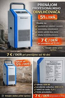 Prenájom profesionálneho odvlhčovača 51 l/deň – ideálny po z