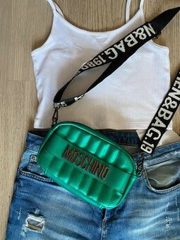 Nová dámska lesklá crossbody zelená kabelka Moschino