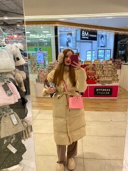 Dámska zimná bunda, béžová, dlhá, veľkosť XS