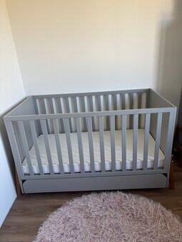 Detská postieľka so šuflíkom Lotta Grey 70x140 s matracom