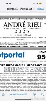 Predám lístky André Rieu