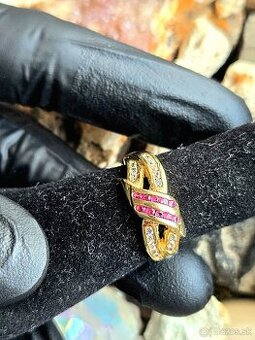 Dámsky prsteň zlatý 14k diamant/ružový zafír