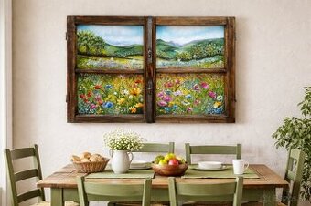 Obraz v starom drevenom dvojokne 86x60