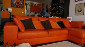 Kožená rohová sedačka oranžová