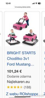 Chodítko Ford Mustang Pink 3v1