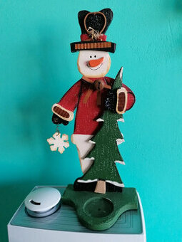 Vianočná dekorácia, svietnik, devený snehuliak