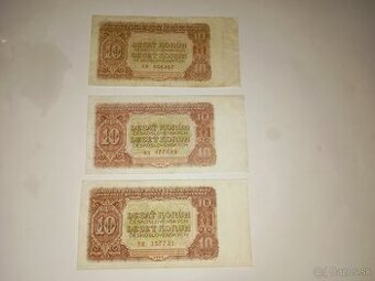 BANKOVKY 10 KČS 1953, NEPERFOROVANÉ, RŮZNÉ SÉRIE