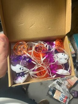 LED svetelná reťaz Halloween – tekvice, pavúky a duchovia