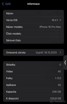 Prodám bez vady na kráse IPhone 16 pro Max 256 black