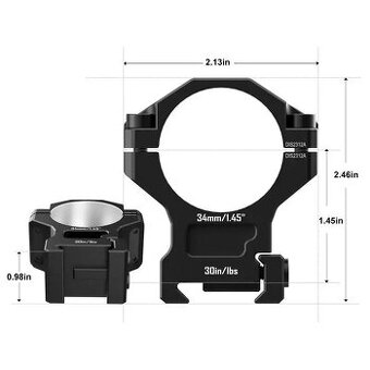 Montážne krúžka duralové Ø34mm, picatinny rail