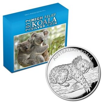 Strieborná minca s vysokým reliéfom Austrálska koala 2012, 1
