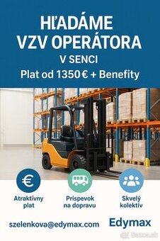 Hľadáš istotu? VZV s platom 1423 € a super výhodami