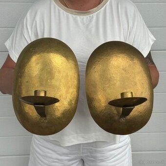 Starožitné mosazné nástěnné svícny v páru